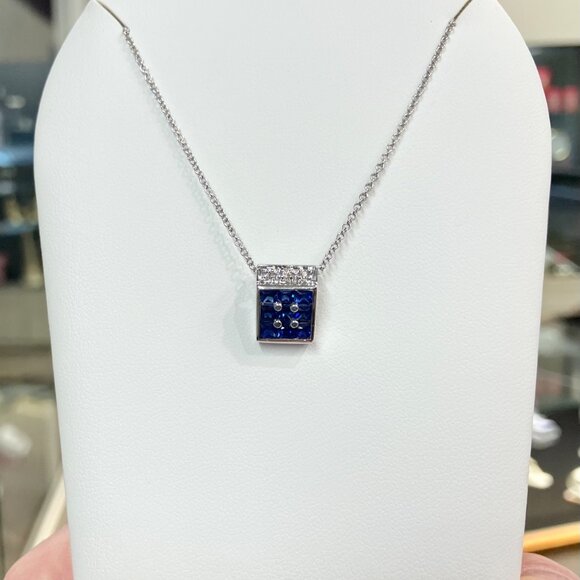 Sapphire And Diamond White Gold Pendant - Picture 2 of 7